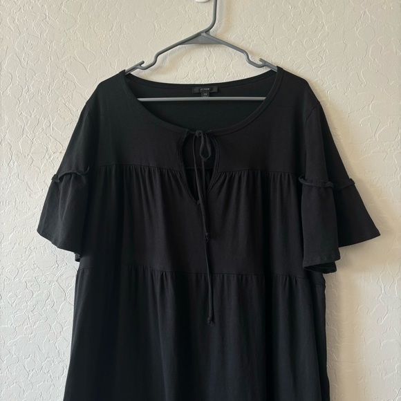 J Crew Black Broken-In Jersey Tiered Ruffle Short Sleeve Mini Dress Size 2X - Picture 6 of 10